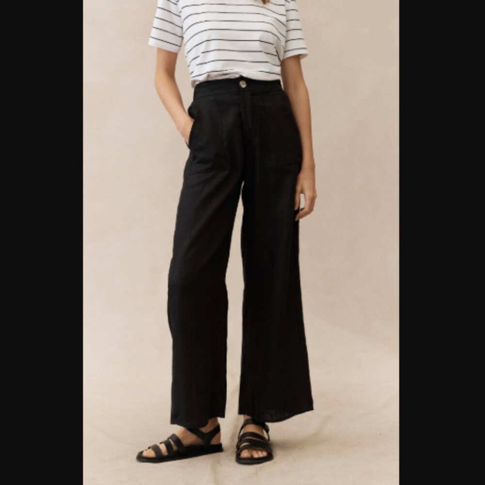 Anthropologie x Little Lies 100% Linen Jude Pants Trousers High Waisted Wide Leg